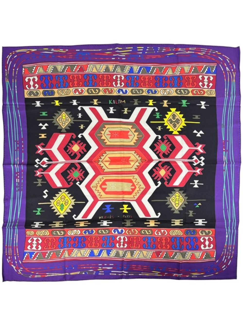 Hermes Carre 90 Kilim Scarf Silk Purple Multicolor